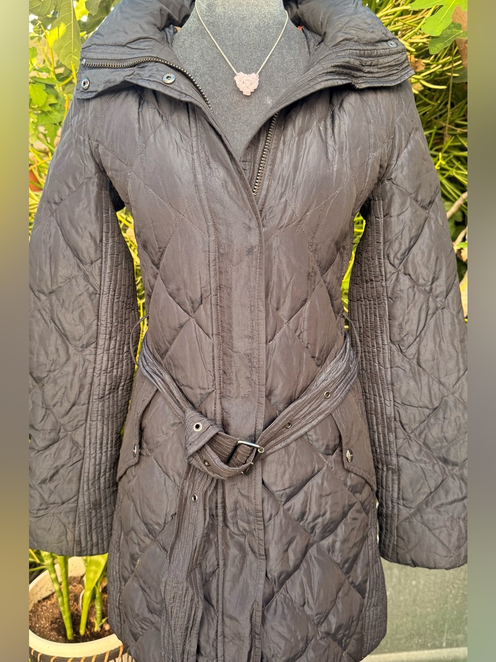Burberry Navy Quilted Belted Puffer Coat